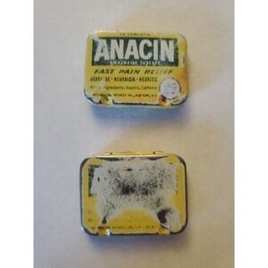 Vintage ANACIN Analgesic Tablets Hinged Advertising Tin with/aspirin‎